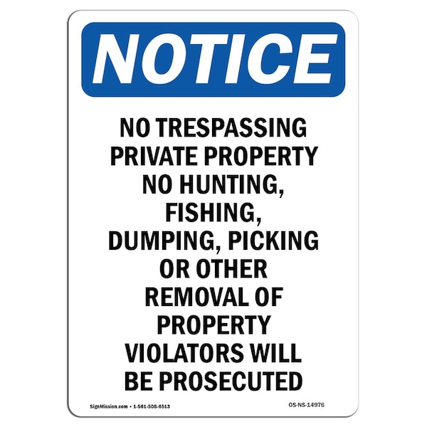 Sign, 5" H, 3.5" W, No Trespassing Private Property Sign, Portrait, NS-D-35-V-14976-10PK